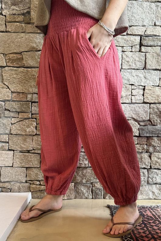 Annie Cushion Cotton Cuff Barrel Pant Rhubarb Rose